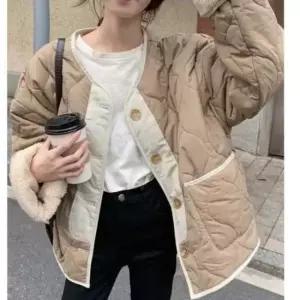 친절한탄씨 여자 겨울 캠퍼스룩 양털 뽀글이 양면 패딩 대학생용 뽀글이점퍼양털잠바