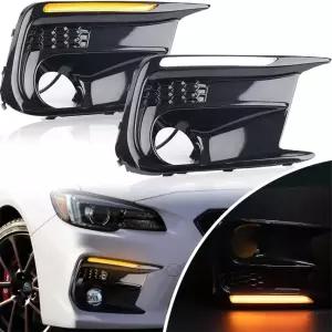 NJSBYL WRX 스위치백 제논 화이트 LED DRL 주간 주행등 스바루 STI 2018 2019 2020 프론트 범퍼 순차 앰버