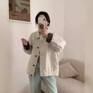 엘럽 봄 여친 코트 체크 칼라 싱글 블레이저 원템1