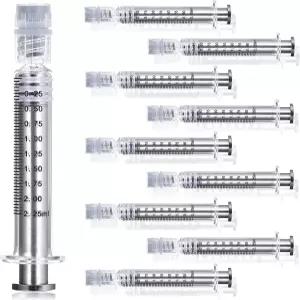 은색 금속 플런저가 있는 비토믹 2.25ML 붕규산 유리 주사기 10팩 바늘이 없는 누수 방지 루어 잠금 튜브가