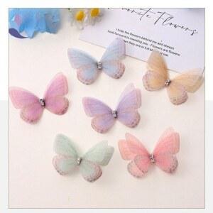 호환 5cm 20pcs 더블 달콤한 나비 Appliqued 3D 시뮬레이션 메쉬 꿈꾸는 꽃다발 패치 DIY 수제 헤어 밴드 네일 장식