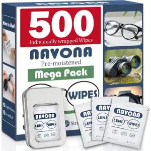 안경용 500개 렌즈 물티슈 - 미리 촉촉하게 포장된 개별 청소 스크래치 없는 선글라스 및 카메라 벌크 팩