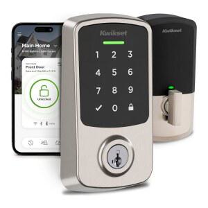 Kwikset Aura가 스레드 및 블루투스 지원 키리스 엔트리 도어 잠금 데드볼트, BHMA 인증, 근접 웨이크업, 지오펜스 자동 해제 새틴 니켈에 도달합니다