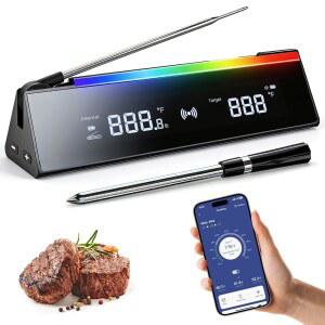 2개의 프로브, RGB 조리 진행등, LCD 베이스, 스마트 APP 컨트롤, IPX8 방수, 그릴, 스모커, 오븐, 및 로티세리용 디지털 식품 온도계 무선