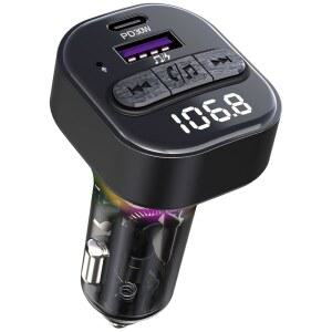 자동차용 블루투스 5.3 FM 송신기, 타입-C PD(30W) 충전기 및 QC3.0 USB 포트가 있는 자동차 어댑터, 무선 라디오 MP3 플레이어 지원, 핸즈프리 통화, LED