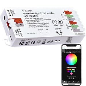 WeGoIOT ESP32 WLED 스트립 컨트롤러 마이크 UART USB 타입-C 다운로드 음악 사운드 다이내믹 모드 DIY WiFi APP 컨트롤 WS2811 WS2812B SK