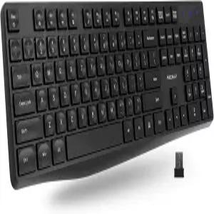 Macally 무선 키보드 2.4G 컴퓨터 풀 사이즈 조용한 키 노트북 데스크톱 PC Surface 크롬북 USB로 하루