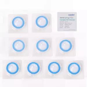 10개/PK 멸균 주사기 필터 이중층 친수성 PVDF 멤브레인 0.45μm 실험실 직경 13mm 개별 포장 파란색