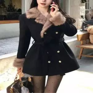 여성용 모직 빈티지 재킷 앤티크 벨티드 가죽 코트 슬림핏 프렌치 자켓 원라인 퍼 ST1