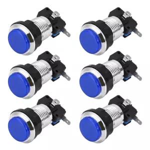 uxcell 게임 푸시 버튼 33mm 원형 스위치와 아케이드 비디오 마이크로 블루 6pcs