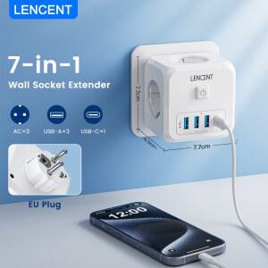 개 3 켜기/끄기 C 충전기 플러그 7 USB 개 확장기 3 in 타입 소켓 EU 콘센트 AC 벽 포트 LENCENT 가정용 스위치