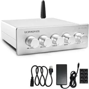 UCINNOVATE 블루투스 5.0 스테레오 수신기 앰프 2.1 채널 미니 하이파이 클래스 D 통합 100W x 2+50W 홈