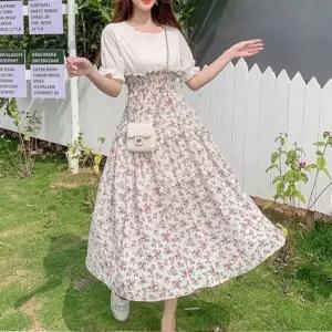 여자 봄 여름 플라워 쉬폰 데일리 롱원피스