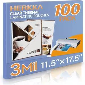 HERKKA 100팩 라미네이팅 시트 11 x 17 인치 3 밀 클리어 열 라미네이터용 파우치 11.5 17.5 둥근 모서리