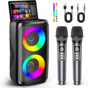 성인용 노래방 기계 파티 가족 홈 시스템 패키지 지원 TWS/TF/USB/AUX를 위한 LED 조명이 있는 무선 마이크