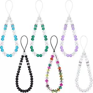 여성 어머니의 날을 위한 6Pcs 휴대폰 참 손목 스트랩 귀여운 랜야드 구슬 에스테틱 팔찌 크리스탈 블링