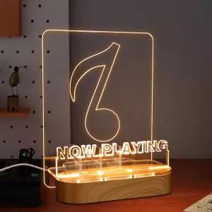 이제 재생 중인 비닐 레코드 스탠드 회전 앨범 디스플레이 보관용 나무 아크릴 홀더 USB 전원이 켜진 LED