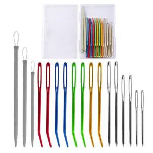 호환 17Pcs 구부러진 팁 태피스트리 바늘 큰 눈 원사 바늘 뜨개질을 위한 바늘