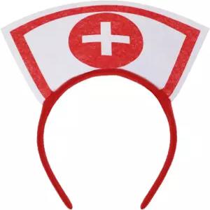 성인 여성 할로윈 파티 드레스 액세서리를 위한 PPhtony 간호사 모자 머리띠 레드 화이트 의상