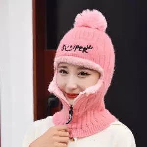 방울비니 니트비니 여성비니 넥워머 일체형 지퍼오픈 니트모자