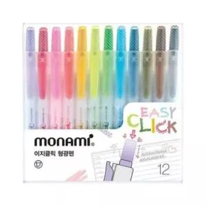 [문구/오피스] 모나미 형광펜 마킹펜 이지클릭 수성 노크식 12색
