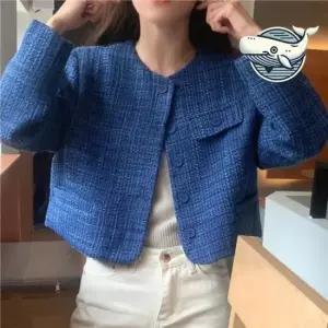 데이트룩 스타일리시 블루 크롭 트위드 자켓 아이템