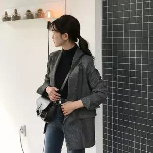 가을 소매 롤업 체크 자켓