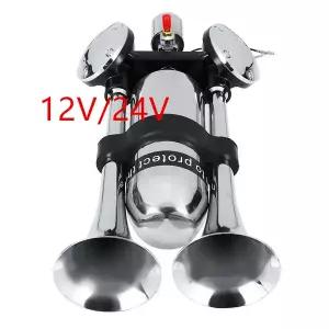 에어혼 화물차 크락션 듀얼 트럼펫 전기 시끄러운 크롬 스피커 키트 기차 트럭 로리 500DB 12V 24V
