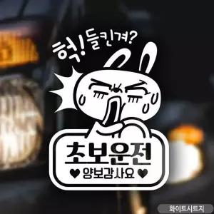 bns 들킨겨토끼 초보운전 초보자동차스티커 화이트