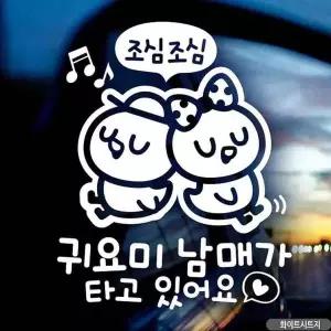 bns 자동차스티커 병아리 귀요미남매가타고있어요 화이트