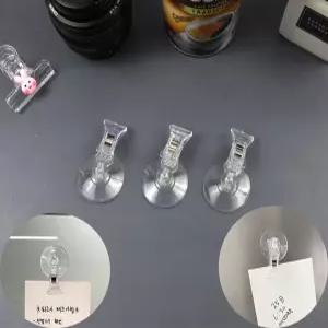 소품걸이 욕실 주방 유리 거울 투명 흡착식 수건 집게 메모 홀더 1P