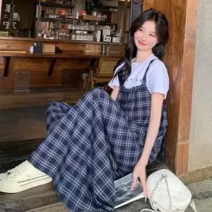 팬츠 여친 하계 캐주얼 오버롤 한벌 코디 체크 상큼 점프슈트 와이드 SPO마켓2