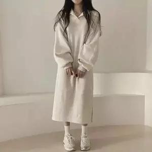 여성 기모안감 따뜻 패션 오버핏 롱 원피스 LK T012 롱원피스