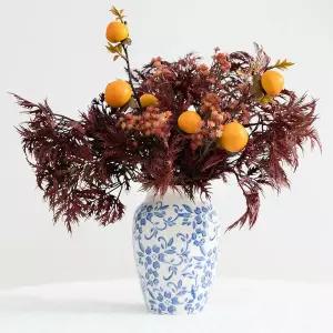 아트박스/플라워트리 마로니에 조화 화병 가을 안개 단감 도자기 set 40cm