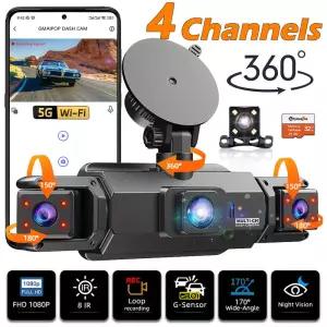 차량용 4채널 360도 블랙박스 WIFI 비디오 레코더 자동차 DVR 녹화 카메라 1080P 전면 왼쪽 오른쪽 후면