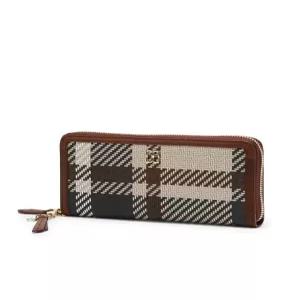 닥스 액세서리 26FW [TARTAN CHECK MIX] 브라운 타탄체크 가죽배색 지퍼장지갑 DCWA6F210W2