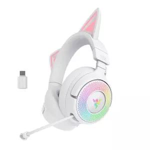 레이저코리아 크라켄 키티 V3 Pro 무선 화이트 게이밍 헤드셋 고양이 귀 헤드폰