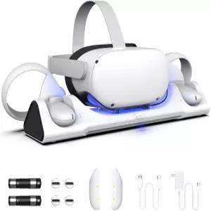 메타 퀘스트 2용 자이버 충전 도크 VR 스탠드 오큘러스 2 배터리가 있는 스트랩 지원 스테이션 충전식 USBC