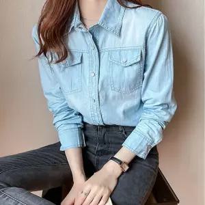 여자 캐주얼 스탠다드핏 데님셔츠 진청 청남방 연청
