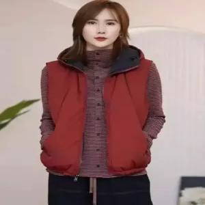 세군다 여자 조끼 캐주얼 양면 후드 패딩 민소매 DOS1