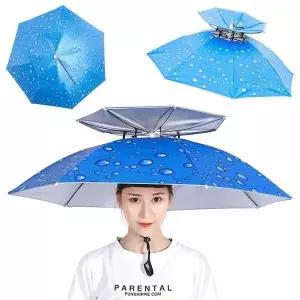 [하프클럽/]모자우산 2단 핸즈프리 모자 우산 물방울블루 머리 낚시 통풍