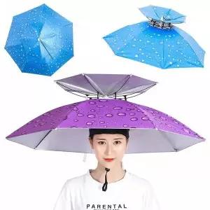 [하프클럽/]모자우산 2단 핸즈프리 모자 우산 물방울퍼플 머리 낚시 통풍