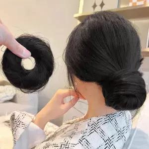 [골드스마일]뷰티 올림머리 곱창밴드 가발 내추럴블랙 똥머리가발