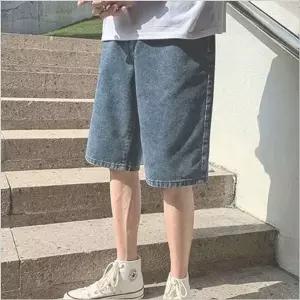 [하프클럽/]통바지 워싱 청바지 데님 남자 5부 반바지 와이드핏