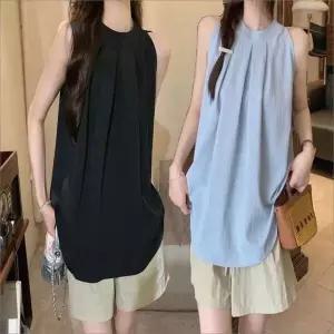 [하프클럽/]단정한 여자 핀턱 홀터넥 민소매 오피 여름 블라우스