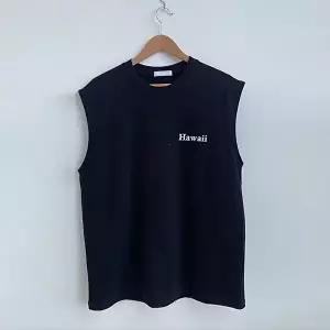 [리빌모아]남자 하와이 해변 라운드 민소매 나시 RB-TS5-Q039-블랙