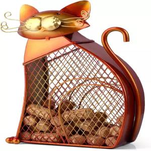 드린캐리어 고양이 장식 와인 코르크 홀더 테이블탑 랙 선반 금속 병 홈 데코