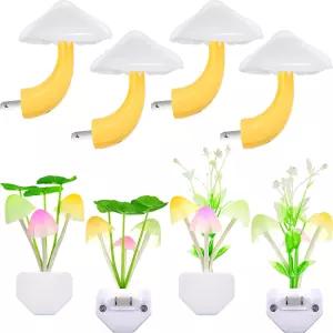 리아크럼 8개 버섯 야간 조명 7색 변화 LED 램프 플러그가 벽 센서에 꽂혀 침실 욕실 계단 화장실 복도