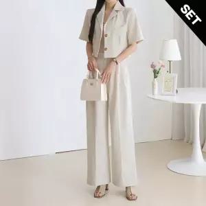 [올리비에스클로젯] [SET]썸머 린넨 크롭 자켓 와이드 팬츠 셋업_O2605SE062B