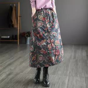 여성치마 추동 면마 빈티지 패치 플라워 빅사이즈 기모 A라인 스커트 심쿵해외구매